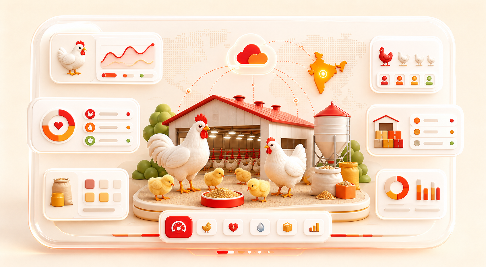 Poulet Cloud poultry ERP dashboard connecting farms, inventory and analytics